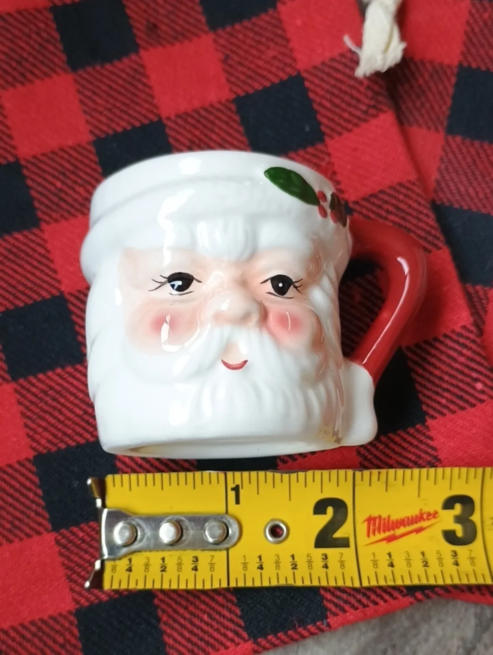 Mini Ceramic Santa Face Mugs Set of 2 - White with Red Handles